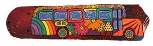 hippie bus painted with flowers mushroom and peace signs