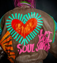 Load image into Gallery viewer, leather hand painted jacket let your soul shine
